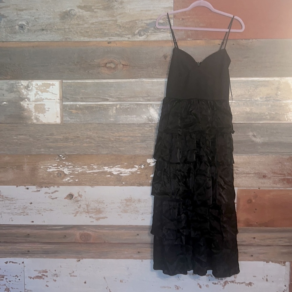 Sold out on website! BRAND NEW WITH TAGS! VICI satin black tiered midi dress